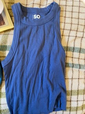 SO Blue Ribbed High-Neck Crop Tank